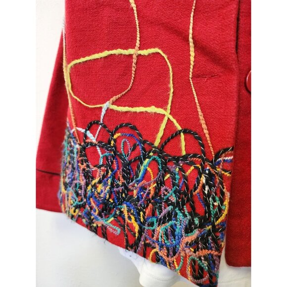 Bala Bala Jacket Women Medium Red Abstract Yarn Faux Wool Vintage Artsy - Picture 5 of 11